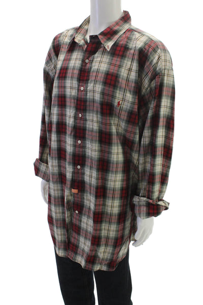 Ralph Lauren Mens Plaid Collared Long Sleeve Cotton Button-Up Shirt Size 2XLT