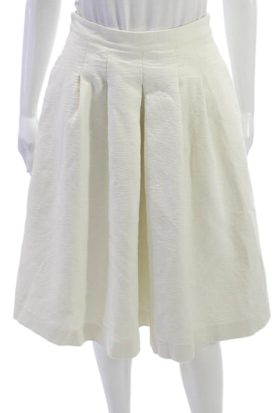 Boden Womens Pleated Cotton Long Skirt White Zip Size 6