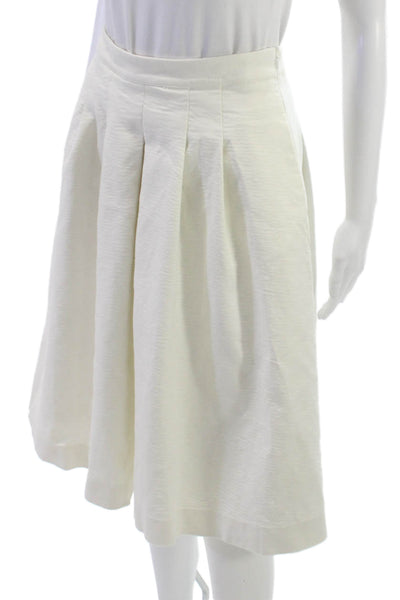 Boden Womens Pleated Cotton Long Skirt White Zip Size 6