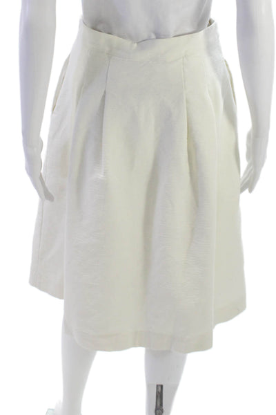 Boden Womens Pleated Cotton Long Skirt White Zip Size 6