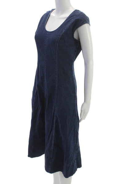 Madewell Women A-Line Blue Dress Scoop Neck Short Sleeve Zip Size 2