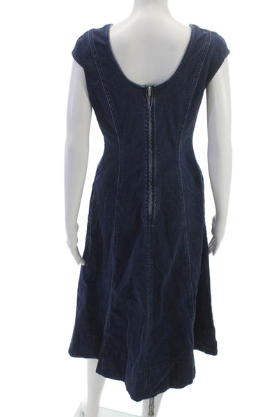Madewell Women A-Line Blue Dress Scoop Neck Short Sleeve Zip Size 2