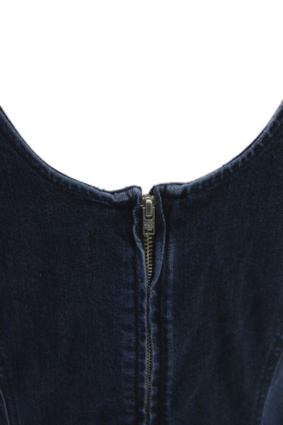 Madewell Women A-Line Blue Dress Scoop Neck Short Sleeve Zip Size 2