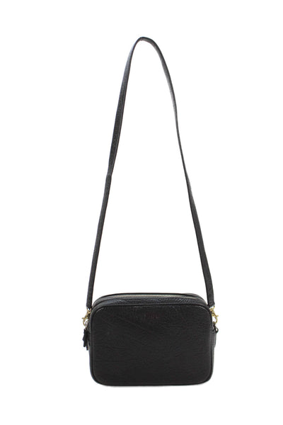 Leatherology Womens Leather Textured Double Zip Crossbody Handbag Black
