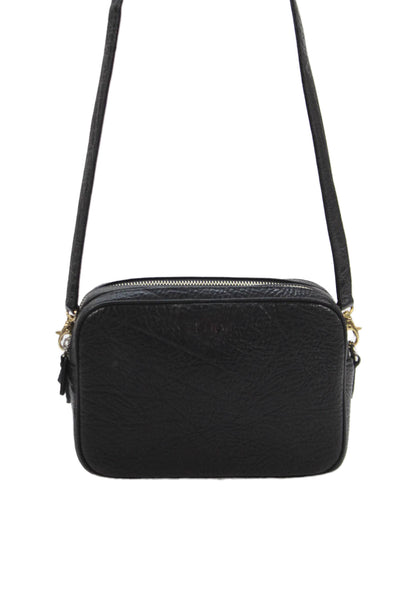 Leatherology Womens Leather Textured Double Zip Crossbody Handbag Black