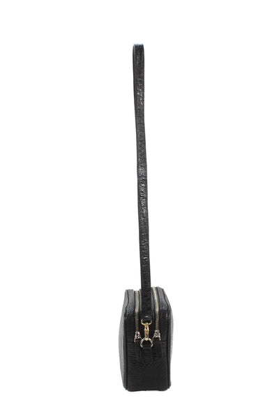 Leatherology Womens Leather Textured Double Zip Crossbody Handbag Black