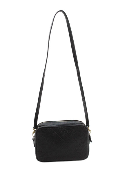 Leatherology Womens Leather Textured Double Zip Crossbody Handbag Black