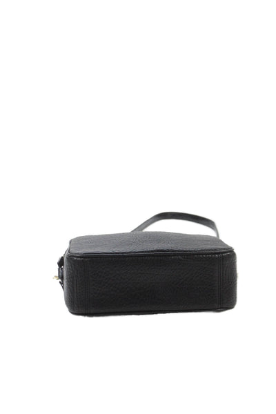 Leatherology Womens Leather Textured Double Zip Crossbody Handbag Black