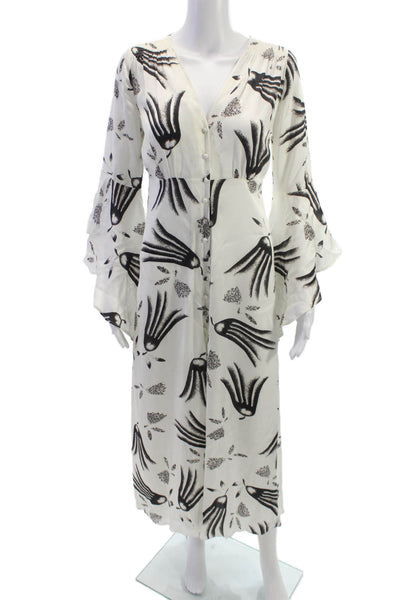 By Timo Womens White Satin V-Neck Maxi Dress Long Sleeve Button Size S