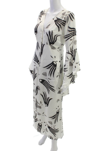 By Timo Womens White Satin V-Neck Maxi Dress Long Sleeve Button Size S