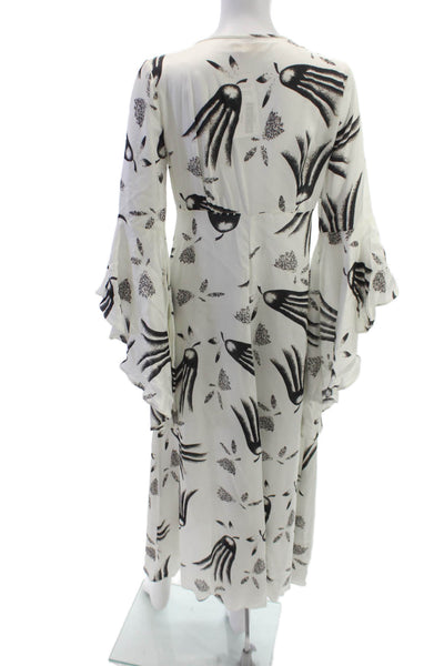 By Timo Womens White Satin V-Neck Maxi Dress Long Sleeve Button Size S