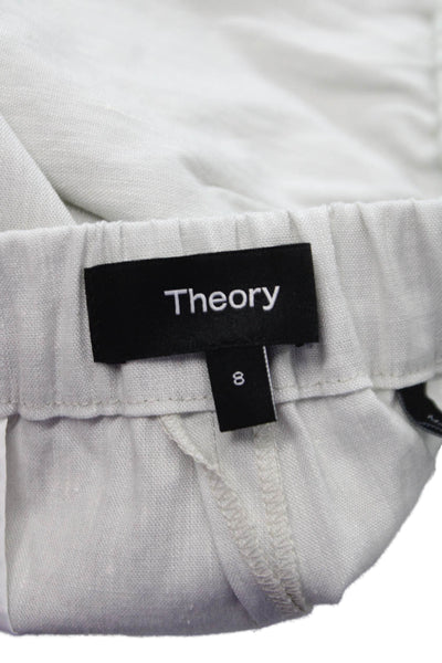 Theory Womens Cropped Linen Pants Gray Pull On Size 8