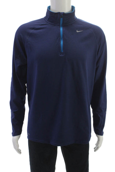 Nike Mens 1/2 Zipper Long Sleeves Mock Neck Shirt Navy Blue Size Large