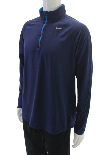 Nike Mens 1/2 Zipper Long Sleeves Mock Neck Shirt Navy Blue Size Large