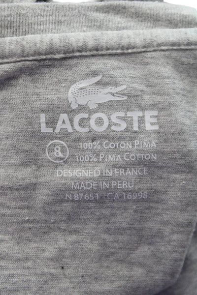 Lacoste Mens Gray Pima Cotton Crew Neck Short Sleeve Solid Shirt Size 8