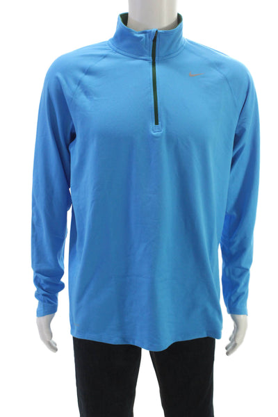 Nike Mens 1/2 Zipper Long Sleeves Mock Neck Shirt Blue Size Large
