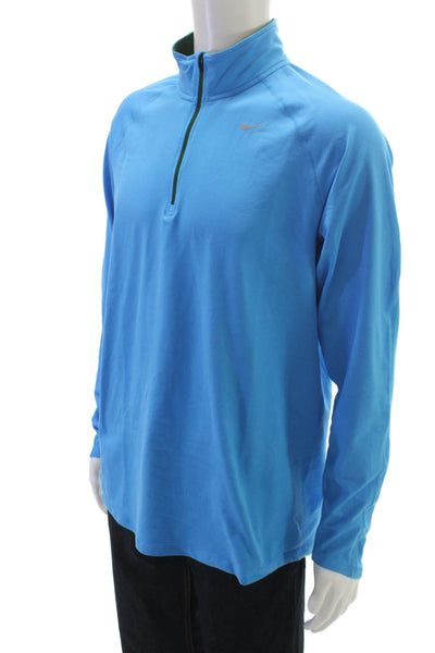 Nike Mens 1/2 Zipper Long Sleeves Mock Neck Shirt Blue Size Large