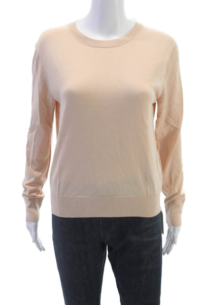 Zara Women Pink Silk Crew Neck Pullover Sweater Long Sleeve Size M