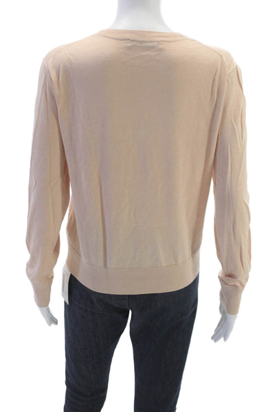Zara Women Pink Silk Crew Neck Pullover Sweater Long Sleeve Size M