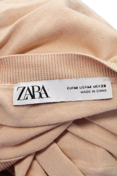 Zara Women Pink Silk Crew Neck Pullover Sweater Long Sleeve Size M