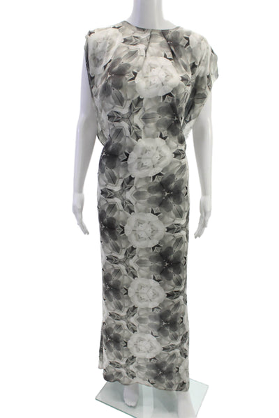 Acne Womens Gray Floral Maxi Dress Pullover Round Neck Sleeveless Size 38