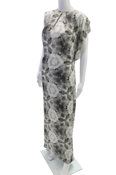 Acne Womens Gray Floral Maxi Dress Pullover Round Neck Sleeveless Size 38