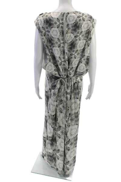 Acne Womens Gray Floral Maxi Dress Pullover Round Neck Sleeveless Size 38