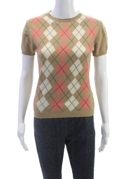 Burberry London Womens Beige Argyle Pullover Sweater Crew Neck Size S