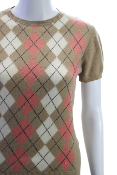 Burberry London Womens Beige Argyle Pullover Sweater Crew Neck Size S