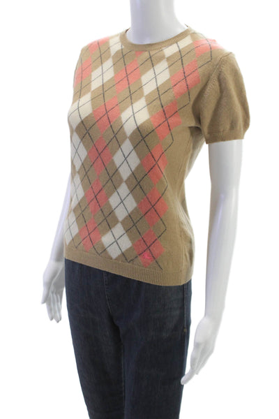 Burberry London Womens Beige Argyle Pullover Sweater Crew Neck Size S