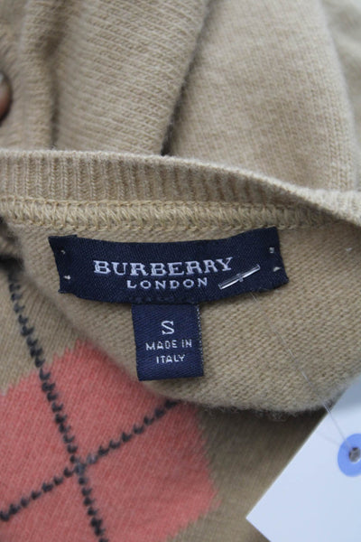 Burberry London Womens Beige Argyle Pullover Sweater Crew Neck Size S