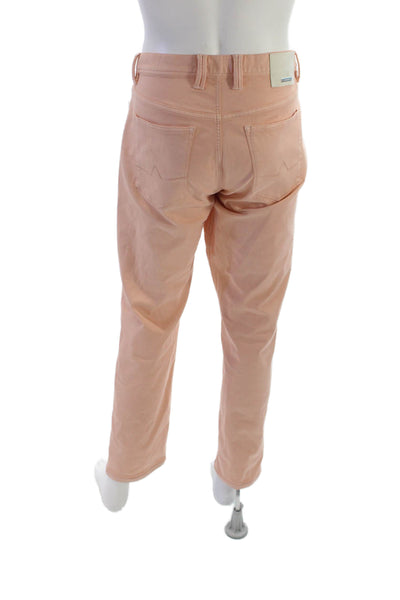 Alberto Mens Straight Jeans Pink Cotton Blend Button Size 36