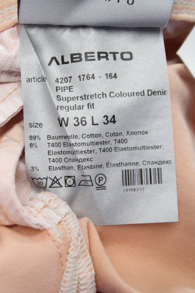 Alberto Mens Straight Jeans Pink Cotton Blend Button Size 36