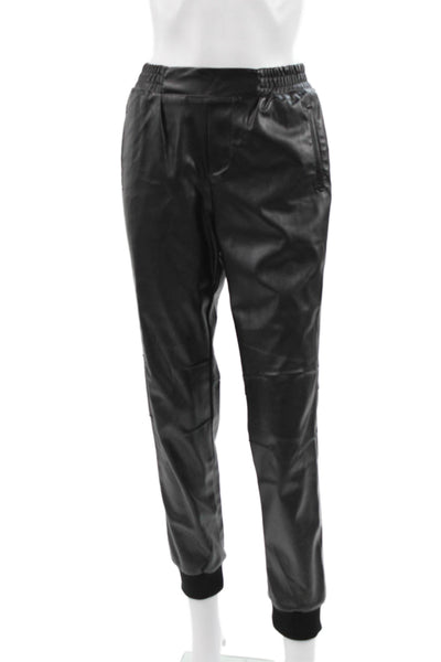 ATM Womens Black Jogger Pants Polyurethane Pull On Size XS