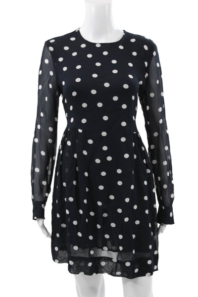 Ganni Women Fit & Flare Dress Black Polka Dot Knee Long Sleeve Zip Size 36