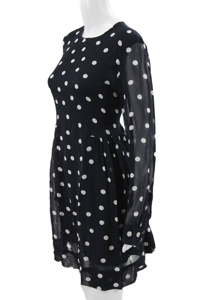 Ganni Women Fit & Flare Dress Black Polka Dot Knee Long Sleeve Zip Size 36