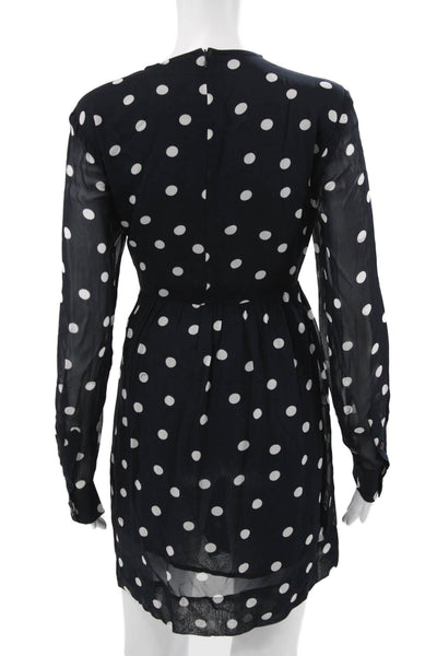 Ganni Women Fit & Flare Dress Black Polka Dot Knee Long Sleeve Zip Size 36
