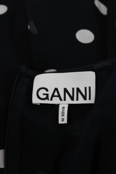 Ganni Women Fit & Flare Dress Black Polka Dot Knee Long Sleeve Zip Size 36