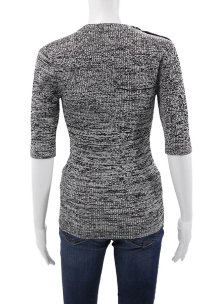 Ganni Women Basic T-Shirt Mock Neck 3/4 Sleeve Black Striped Rayon Size S