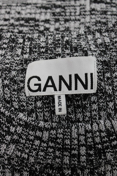 Ganni Women Basic T-Shirt Mock Neck 3/4 Sleeve Black Striped Rayon Size S