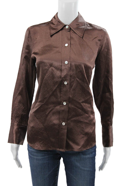 Rails Women Basic Collared Brown Acetate Button Long Sleeve Blouse Size XS