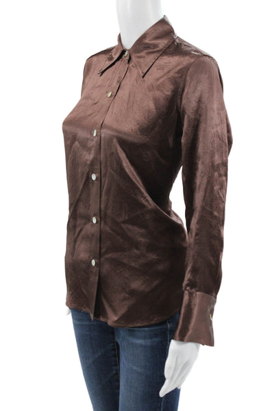 Rails Women Basic Collared Brown Acetate Button Long Sleeve Blouse Size XS