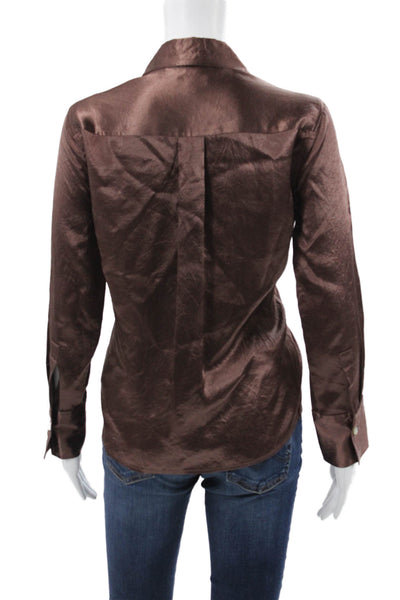 Rails Women Basic Collared Brown Acetate Button Long Sleeve Blouse Size XS