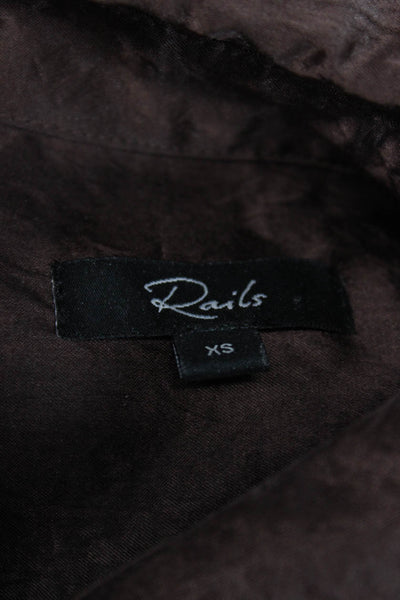 Rails Women Basic Collared Brown Acetate Button Long Sleeve Blouse Size XS