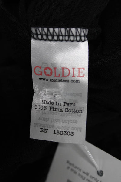 Goldie Womens Basic Black Scoop Neck 3/4 Sleeve T-Shirt 100% Pima Cotton Size S