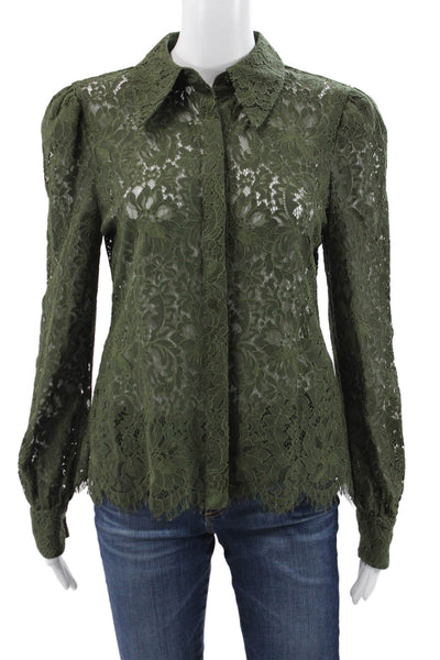 L'Agence Womens Button Up Floral Collared Long Sleeve Green Blouse Size XS