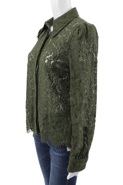 L'Agence Womens Button Up Floral Collared Long Sleeve Green Blouse Size XS