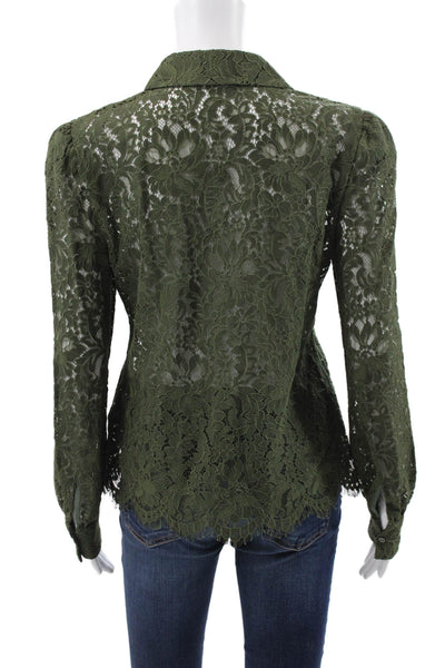 L'Agence Womens Button Up Floral Collared Long Sleeve Green Blouse Size XS