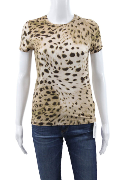 L'Agence Women Beige Animal Print Crewneck Short Sleeve T-Shirt Size S Petite