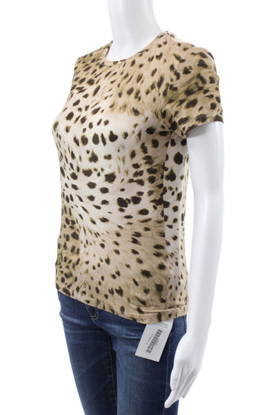 L'Agence Women Beige Animal Print Crewneck Short Sleeve T-Shirt Size S Petite